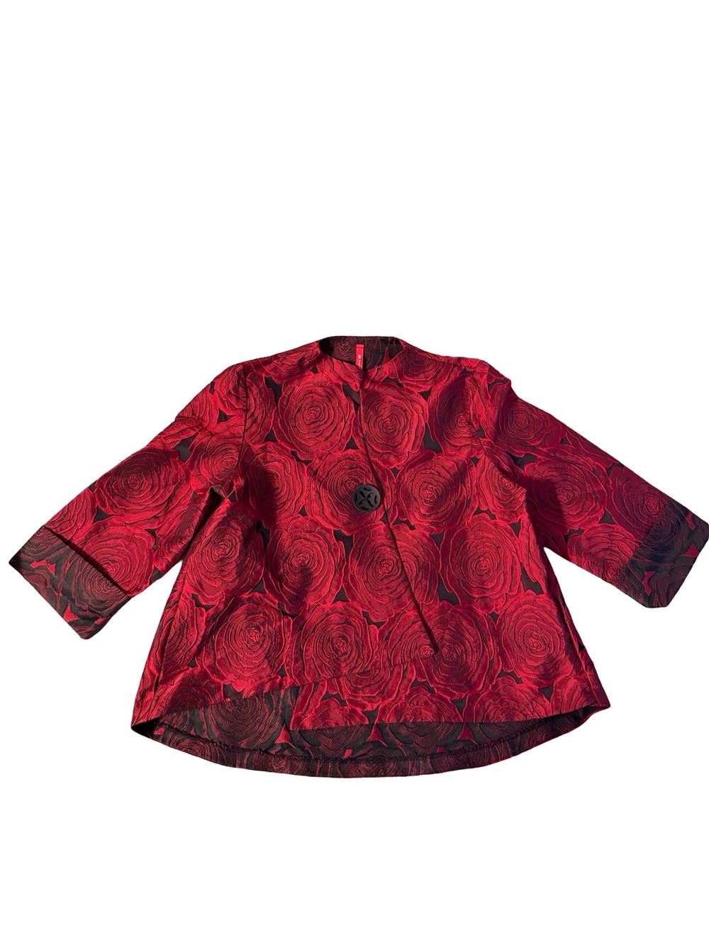 IC COLLECTION Red Rose Jacquard Single-Button Jacket